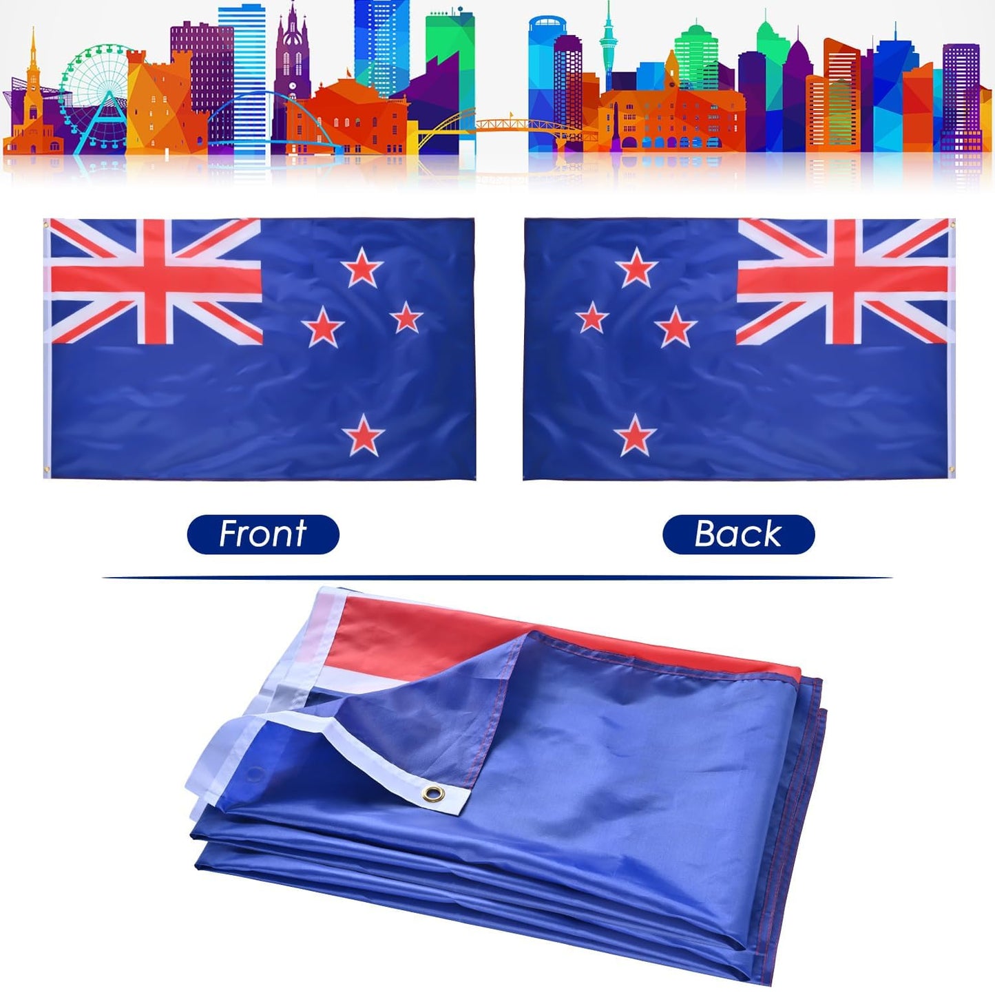 New Zealand Flag Kiwi Flag 3X5 Ft, Large New Zealand National Flags for outside - Double Side with Brass Eyelets for Olympic Party Decorations, Bar Garden Street Decoration Indoor Outdoor