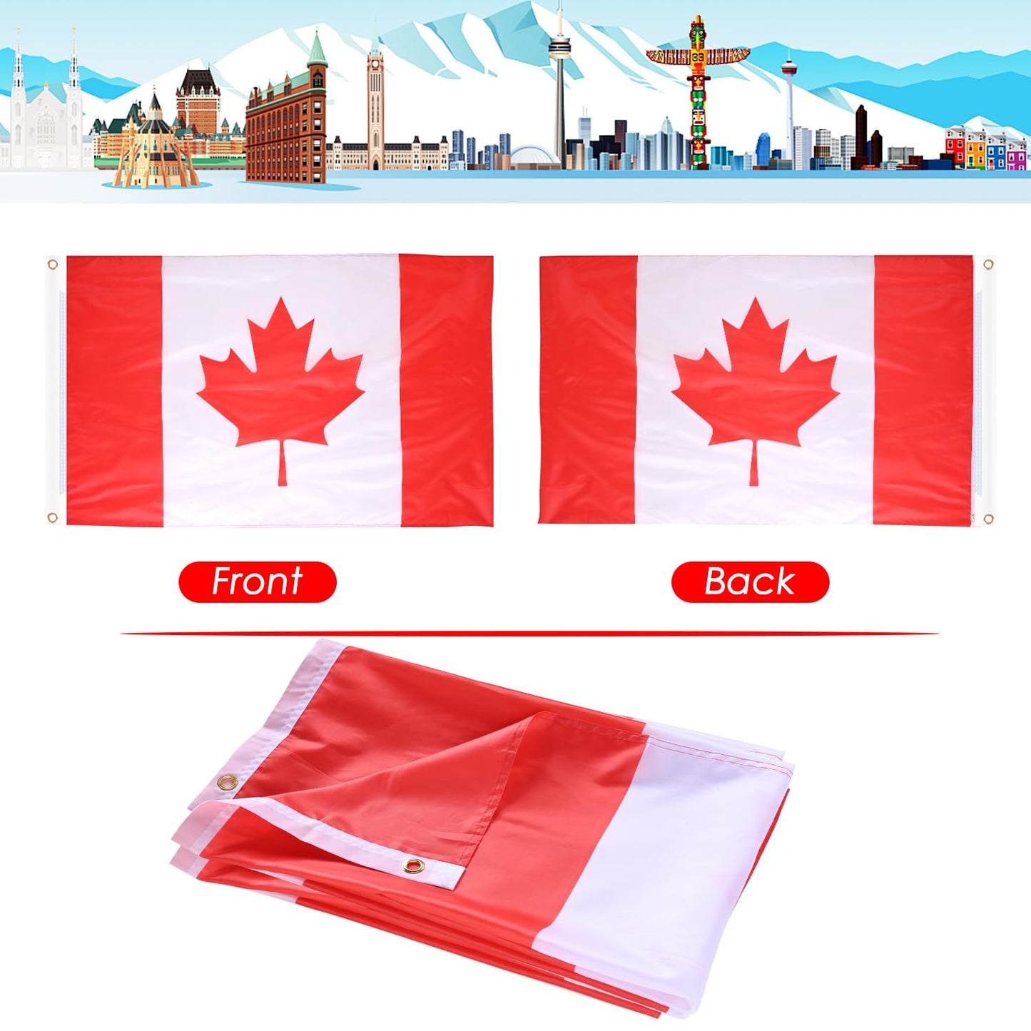 Canada Flag 3 X 5 Ft, Large Canadian Flags for outside - Double Side with Brass Eyelets for Olympic Party Decorations, Bar Garden Street Decoration Indoor Outdoor