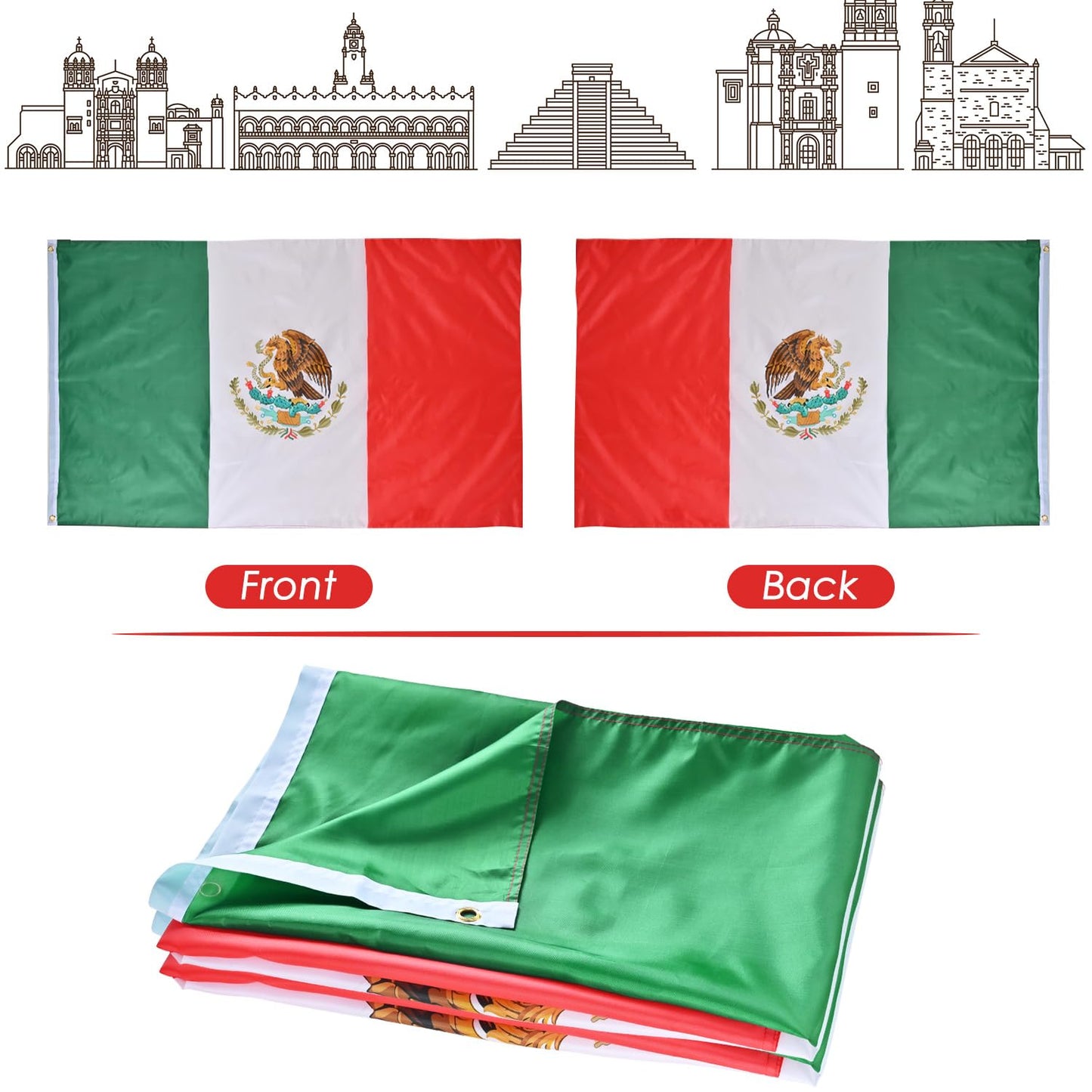Mexico Flag 3X5 Ft, Large Mexican Flags for outside - Double Sided with Brass Eyelets for Olympic Party Decorations Bar Garden Street Decoration Indoor Outdoor