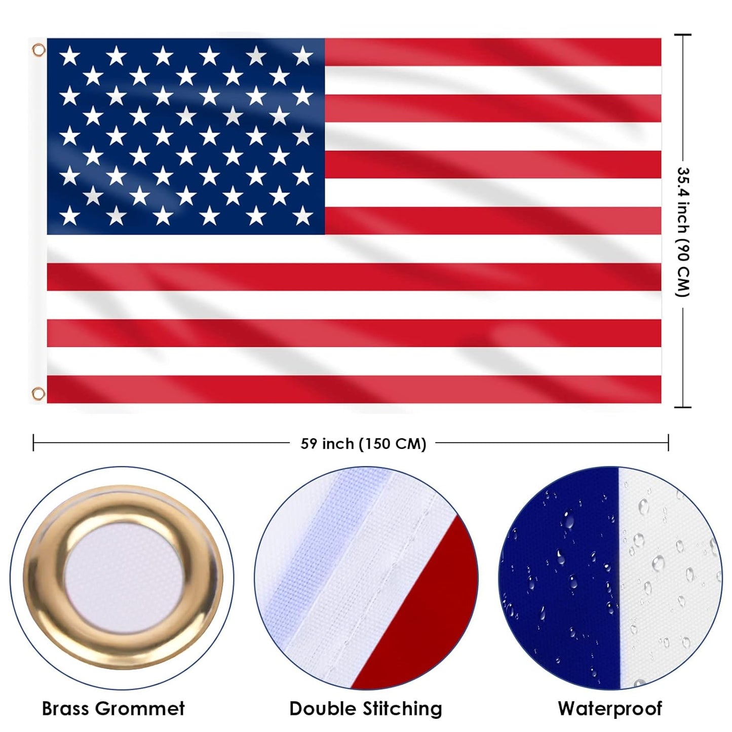 American Flag for outside 3X5 Ft, Large America Flag Double Side with Brass Eyelets for American Party Decorations, Bar Garden Street Decoration Indoor Outdoor