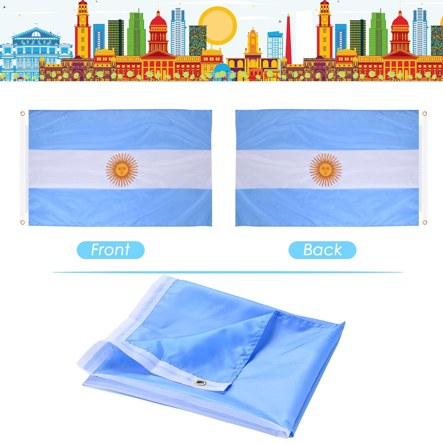 Argentine Flag 3X5 Ft, Large Argentina National Flags for outside - Double Side with Brass Eyelets for Argentine Party Decorations, Soccer Party Bar Garden Decoration Indoor Outdoor
