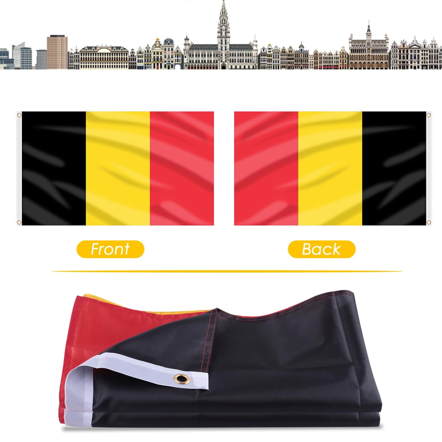 Belgium Flag Belgian Flag 3X5 Ft, Large Belgian National Flags - Double Side with Brass Eyelets for Belgium Party Decorations, Bar Garden Street Decoration Indoor Outdoor
