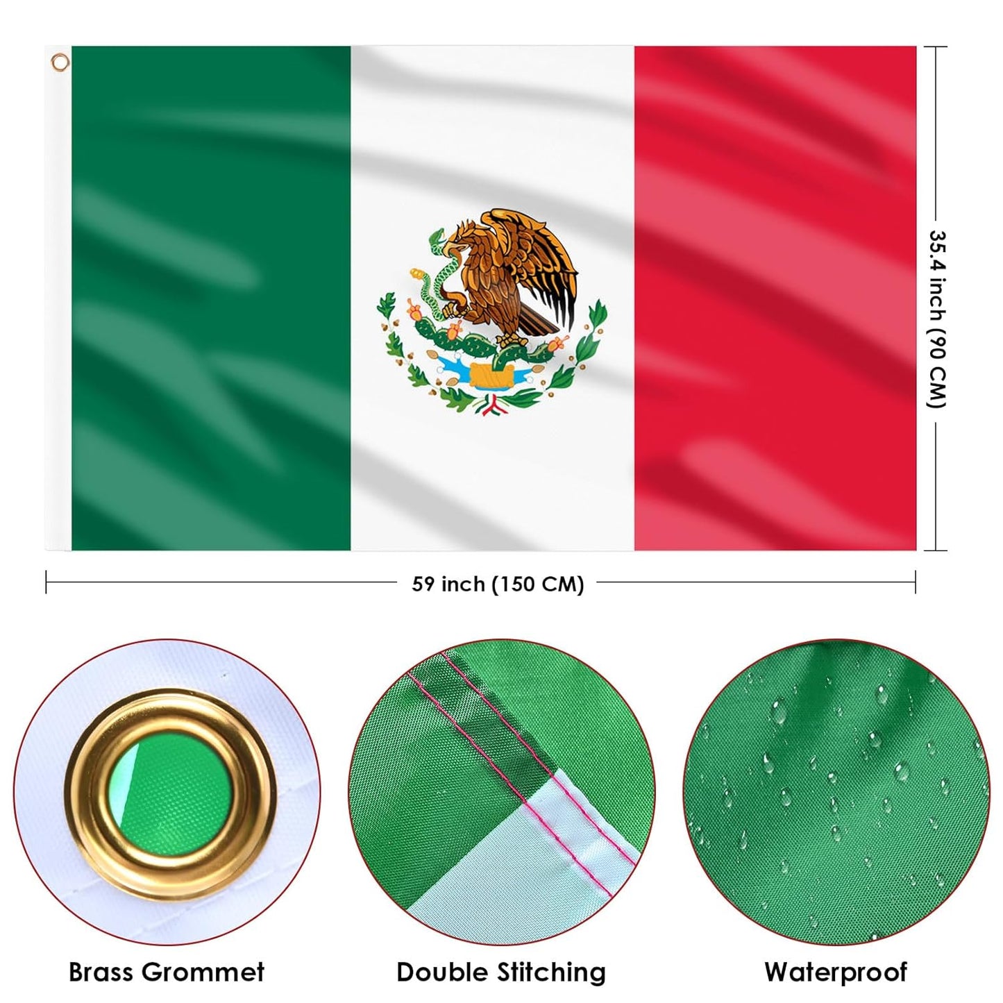 Mexico Flag 3X5 Ft, Large Mexican Flags for outside - Double Sided with Brass Eyelets for Olympic Party Decorations Bar Garden Street Decoration Indoor Outdoor