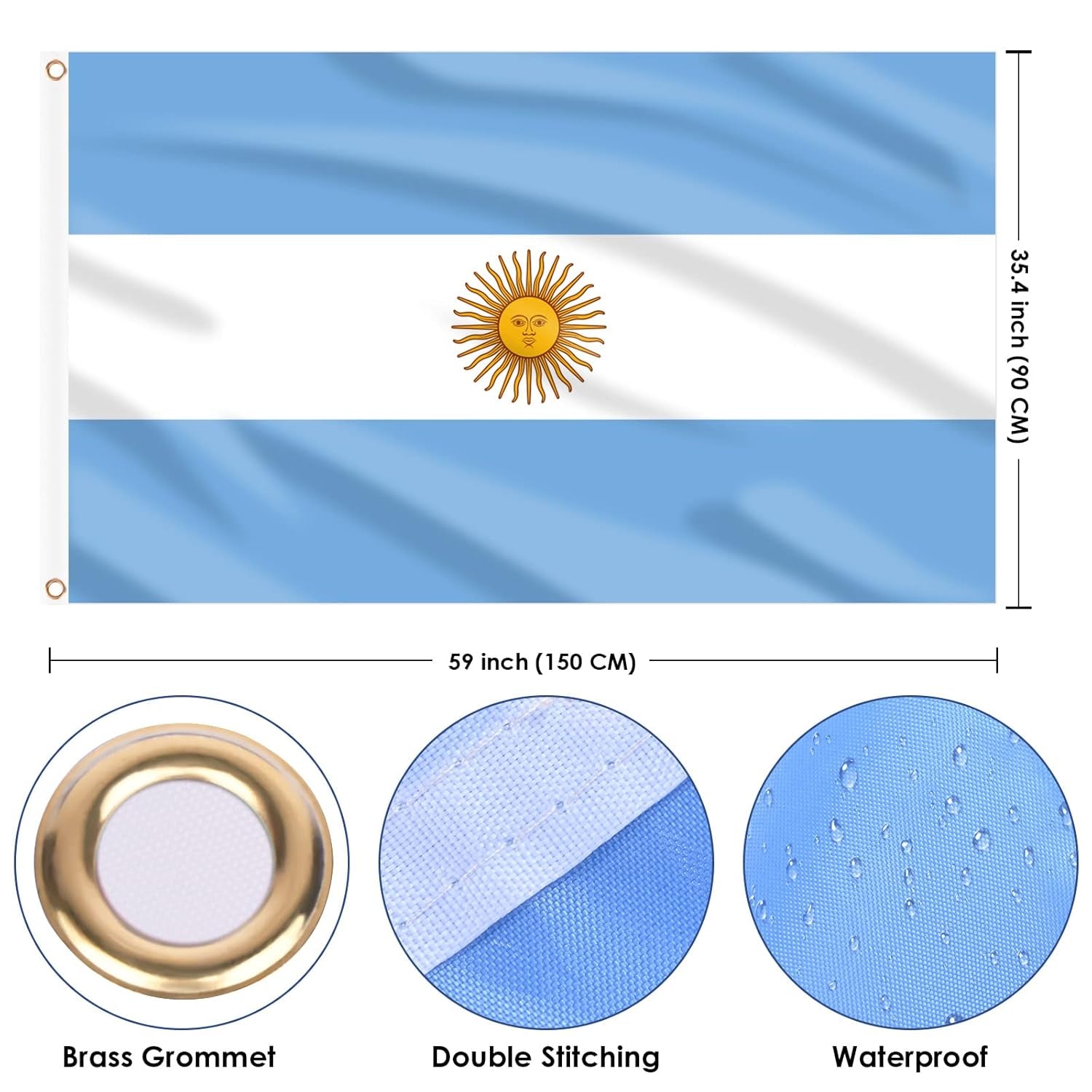 Argentine Flag 3X5 Ft, Large Argentina National Flags for outside - Double Side with Brass Eyelets for Argentine Party Decorations, Soccer Party Bar Garden Decoration Indoor Outdoor