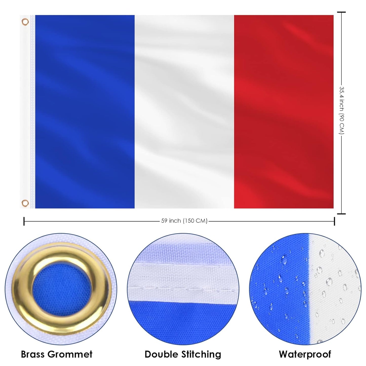 French Flag 3 X 5 Ft France Flag, Large France National Flags for outside - Double Side with Brass Eyelets for Olympic Party Decorations, Bar Garden Street Decoration Indoor Outdoor