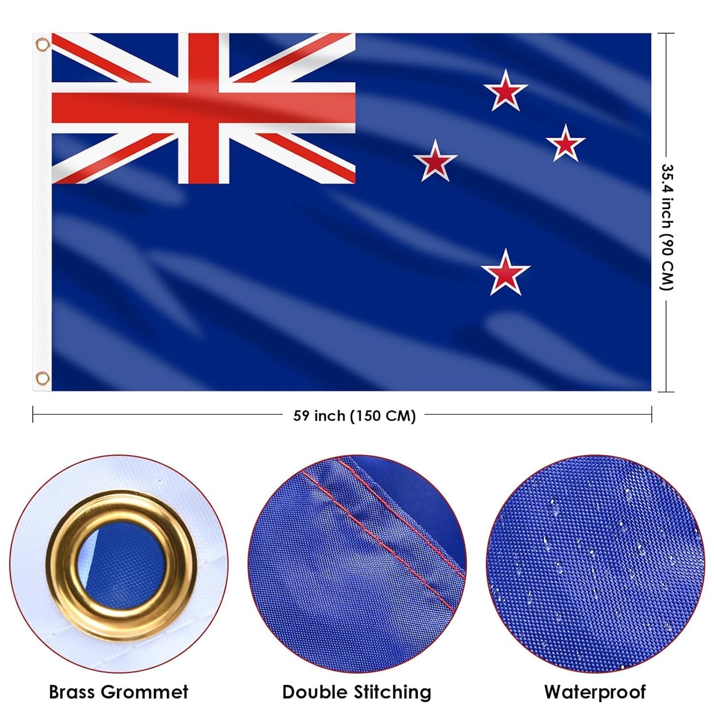 New Zealand Flag Kiwi Flag 3X5 Ft, Large New Zealand National Flags for outside - Double Side with Brass Eyelets for Olympic Party Decorations, Bar Garden Street Decoration Indoor Outdoor