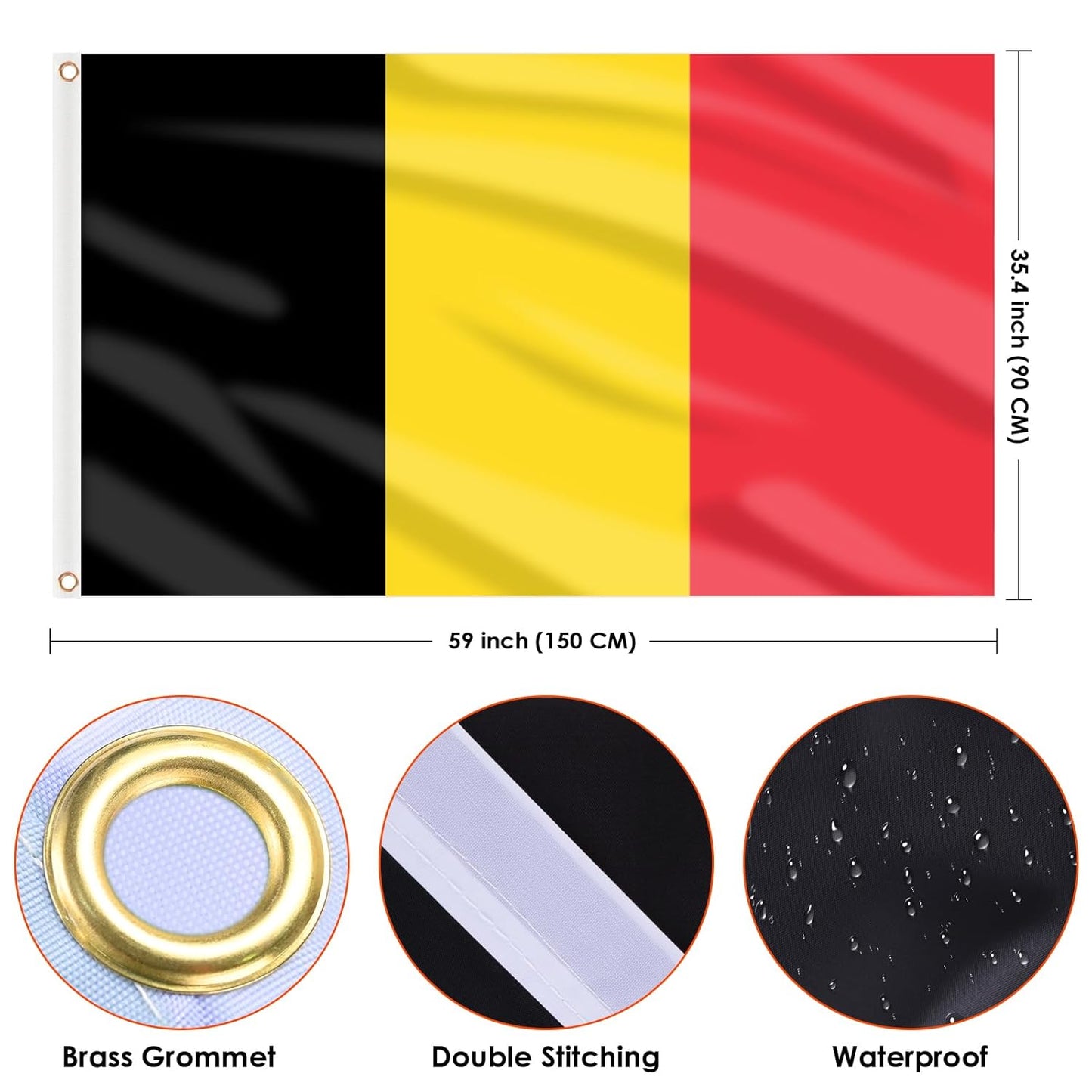 Belgium Flag Belgian Flag 3X5 Ft, Large Belgian National Flags - Double Side with Brass Eyelets for Belgium Party Decorations, Bar Garden Street Decoration Indoor Outdoor