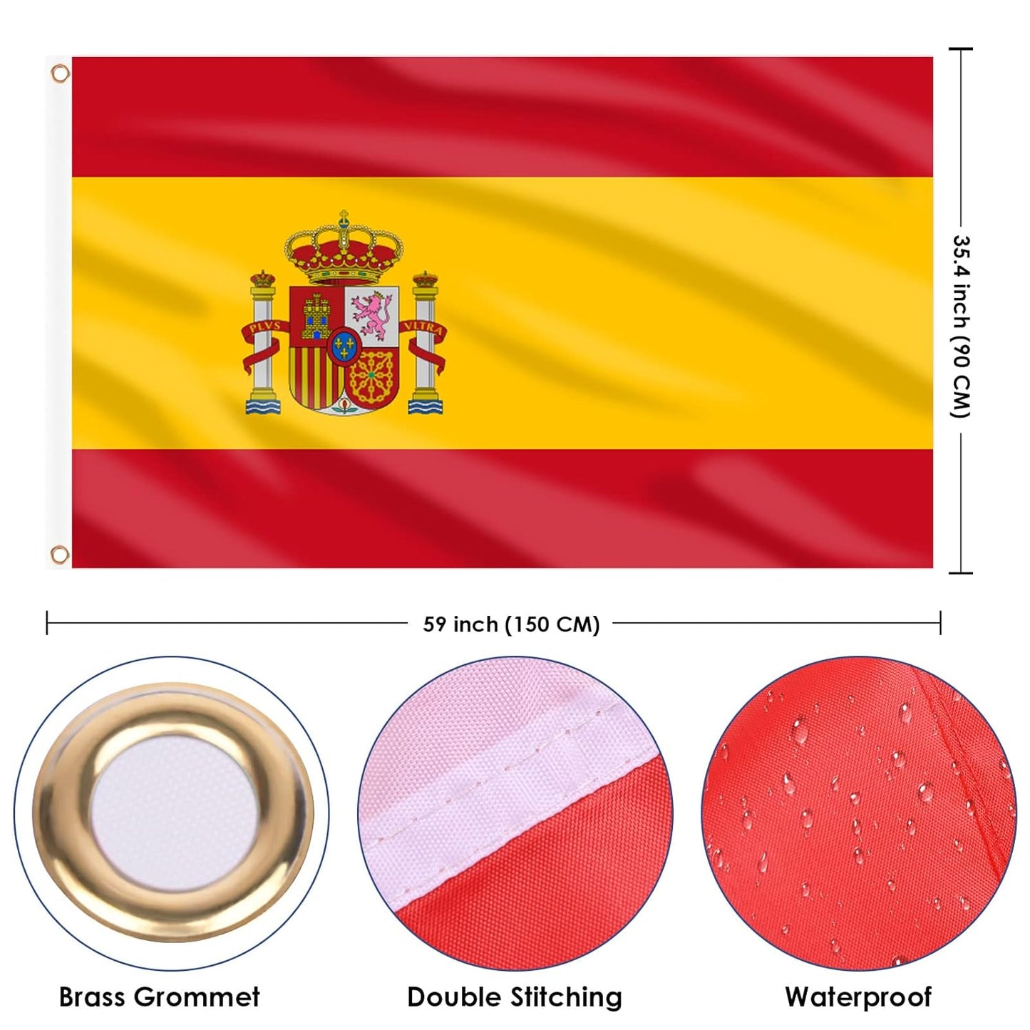 Spain Flag Spanish Flag 3X5 Ft, Large Spain National Flags - Double Side with Brass Eyelets for Spanish Party Decorations, Bar Garden Street Decoration Indoor Outdoor