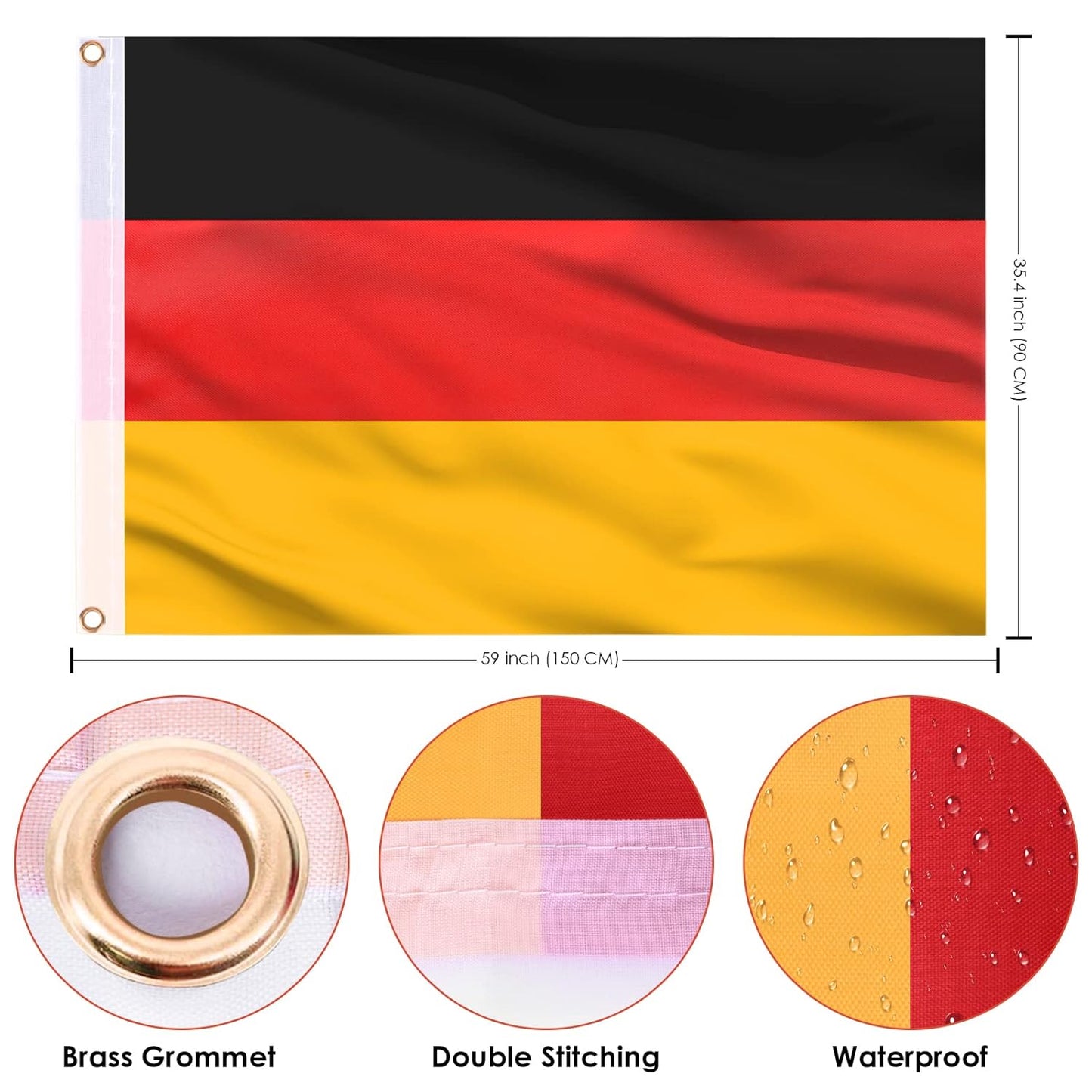 German Flag 3 X 5 Ft, Large Germany Flag for outside - Double Side with Brass Eyelets for Olympic Party Decorations, Oktoberfest Bar Garden Street Decoration Indoor Outdoor