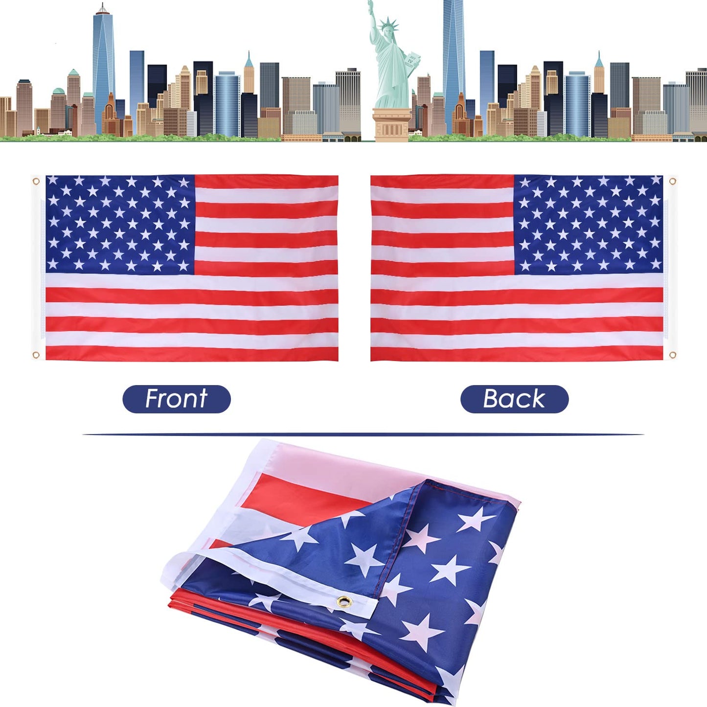 American Flag for outside 3X5 Ft, Large America Flag Double Side with Brass Eyelets for American Party Decorations, Bar Garden Street Decoration Indoor Outdoor
