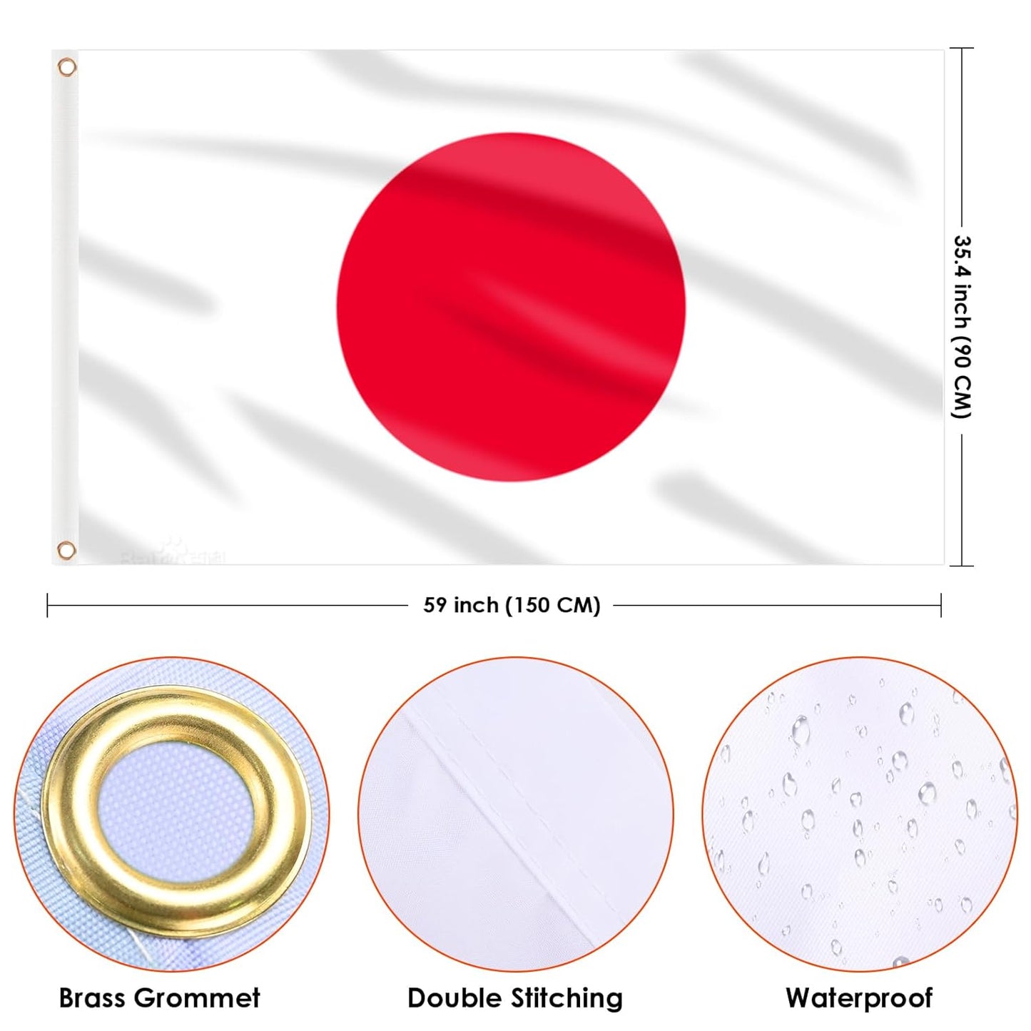 Japan Flag Japaneae Flag 3X5 Ft, Large Japaneae National Flags for outside - Double Side with Brass Eyelets for Olympic Party Decorations, Bar Garden Street Decoration Indoor Outdoor