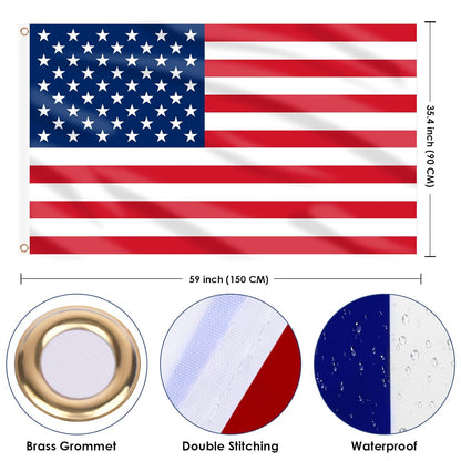 American Flag for outside 3X5 Ft, Large America Flag Double Side with Brass Eyelets for American Party Decorations, Bar Garden Street Decoration Indoor Outdoor