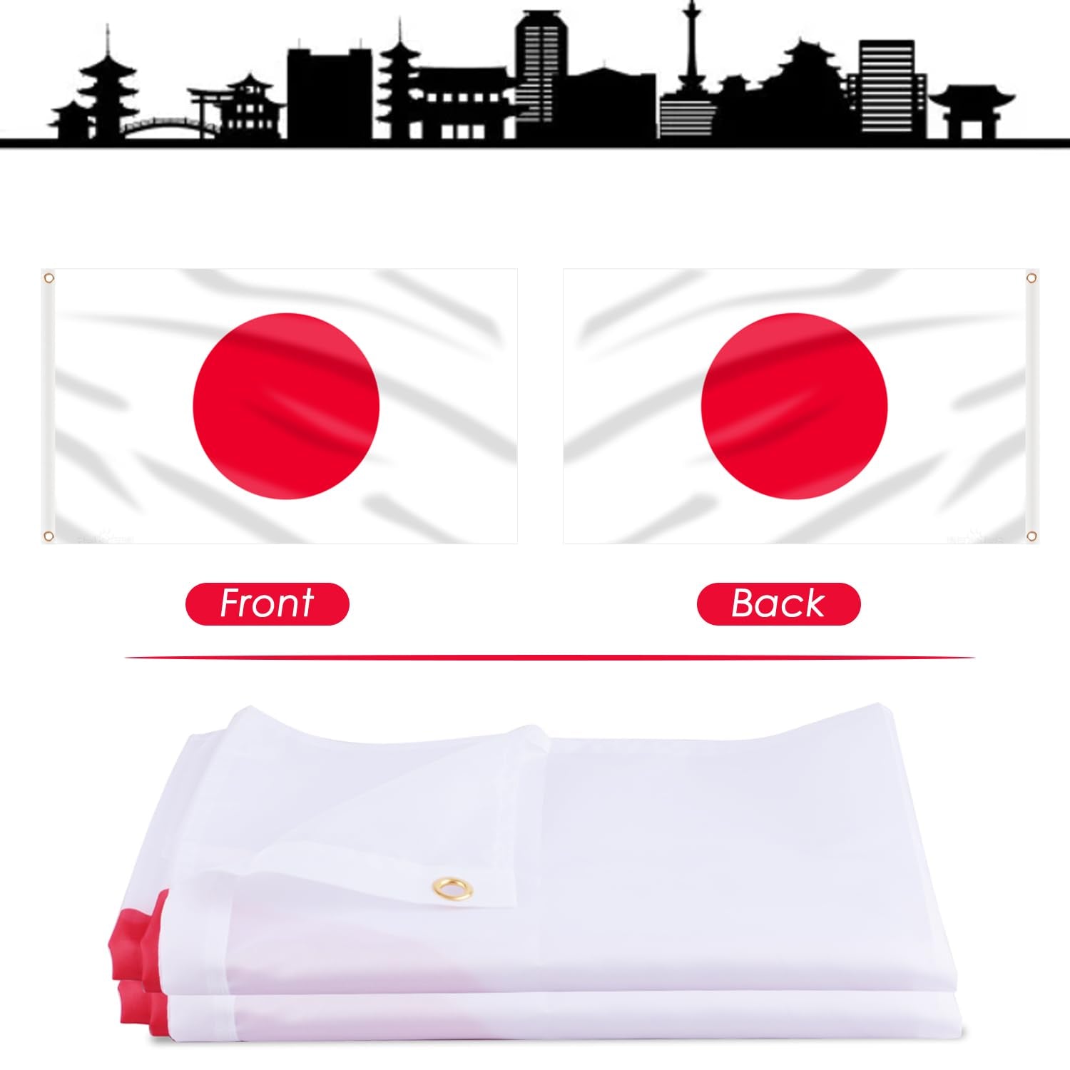 Japan Flag Japaneae Flag 3X5 Ft, Large Japaneae National Flags for outside - Double Side with Brass Eyelets for Olympic Party Decorations, Bar Garden Street Decoration Indoor Outdoor