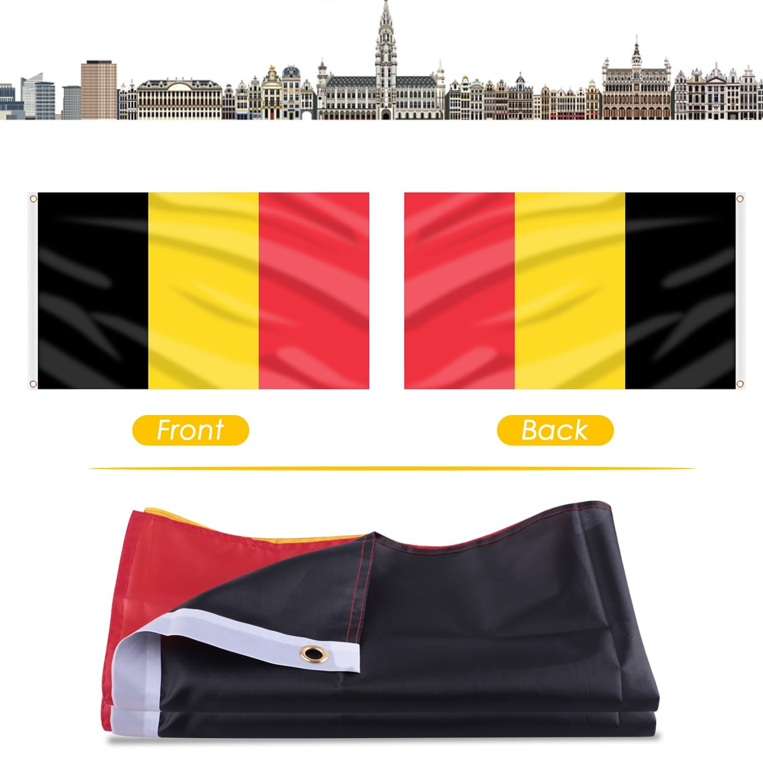 Belgium Flag Belgian Flag 3X5 Ft, Large Belgian National Flags - Double Side with Brass Eyelets for Belgium Party Decorations, Bar Garden Street Decoration Indoor Outdoor