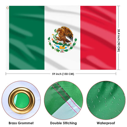 Mexico Flag 3X5 Ft, Large Mexican Flags for outside - Double Sided with Brass Eyelets for Olympic Party Decorations Bar Garden Street Decoration Indoor Outdoor