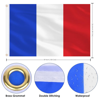 French Flag 3 X 5 Ft France Flag, Large France National Flags for outside - Double Side with Brass Eyelets for Olympic Party Decorations, Bar Garden Street Decoration Indoor Outdoor
