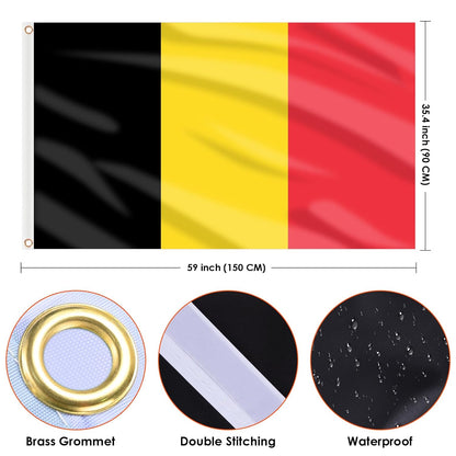 Belgium Flag Belgian Flag 3X5 Ft, Large Belgian National Flags - Double Side with Brass Eyelets for Belgium Party Decorations, Bar Garden Street Decoration Indoor Outdoor