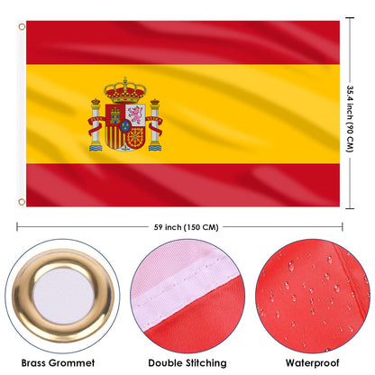 Spain Flag Spanish Flag 3X5 Ft, Large Spain National Flags - Double Side with Brass Eyelets for Spanish Party Decorations, Bar Garden Street Decoration Indoor Outdoor