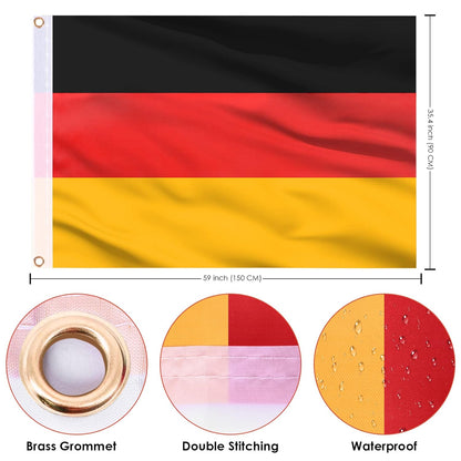 German Flag 3 X 5 Ft, Large Germany Flag for outside - Double Side with Brass Eyelets for Olympic Party Decorations, Oktoberfest Bar Garden Street Decoration Indoor Outdoor