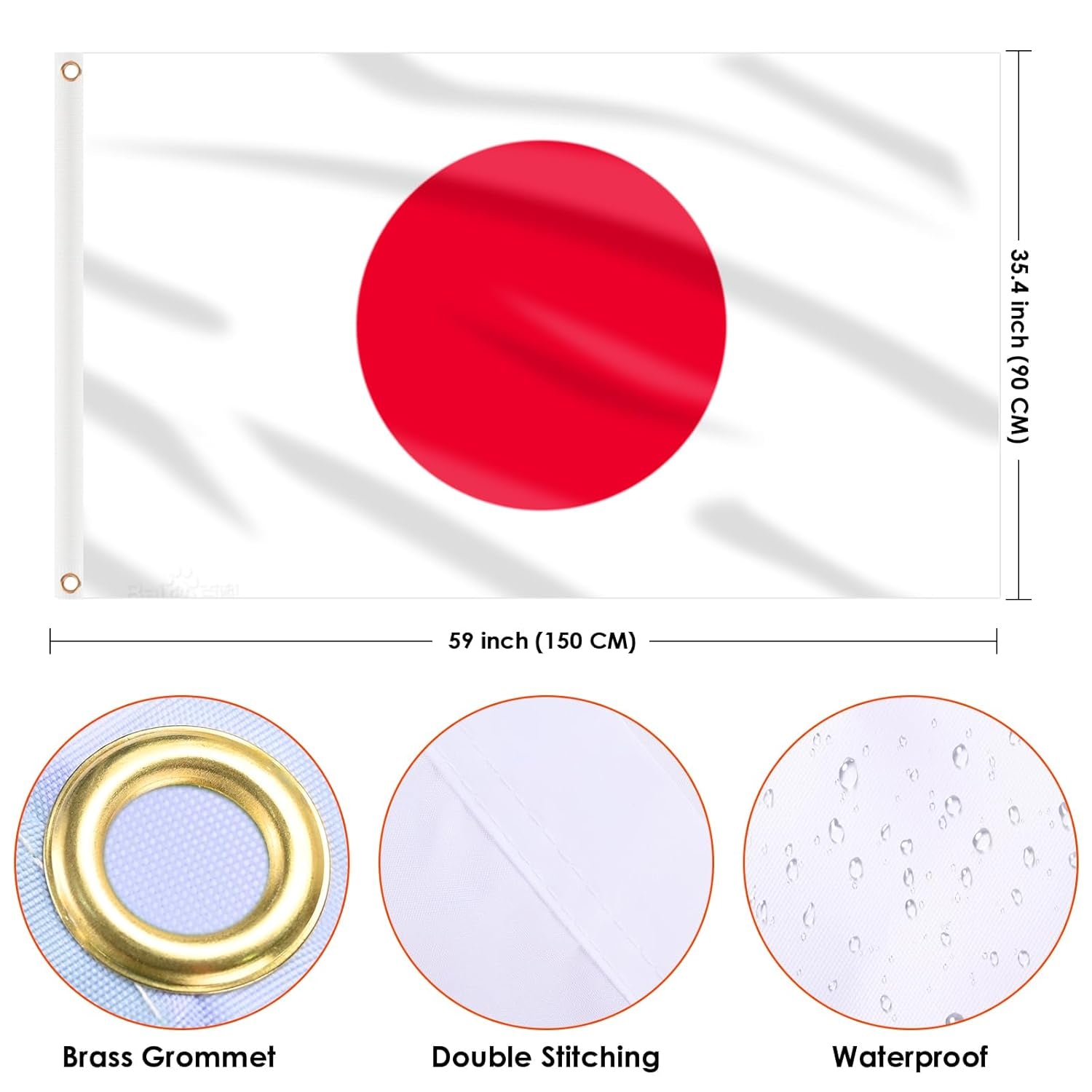 Japan Flag Japaneae Flag 3X5 Ft, Large Japaneae National Flags for outside - Double Side with Brass Eyelets for Olympic Party Decorations, Bar Garden Street Decoration Indoor Outdoor