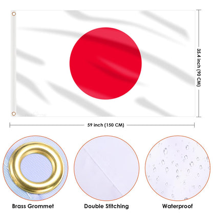 Japan Flag Japaneae Flag 3X5 Ft, Large Japaneae National Flags for outside - Double Side with Brass Eyelets for Olympic Party Decorations, Bar Garden Street Decoration Indoor Outdoor